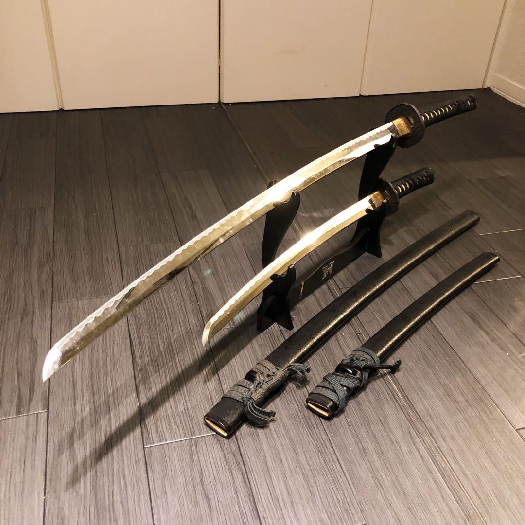 高級模造刀　居合刀　 美術刀剣　太刀　脇差　大小セット　深緑拵え