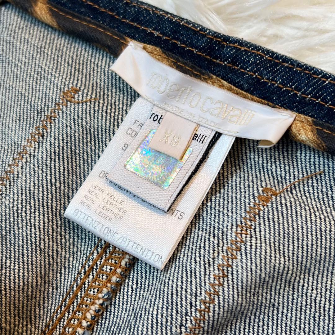 ロベルトカヴァリ ヴィンテージ デニム マーメイド スカート 革 ポケット 希少