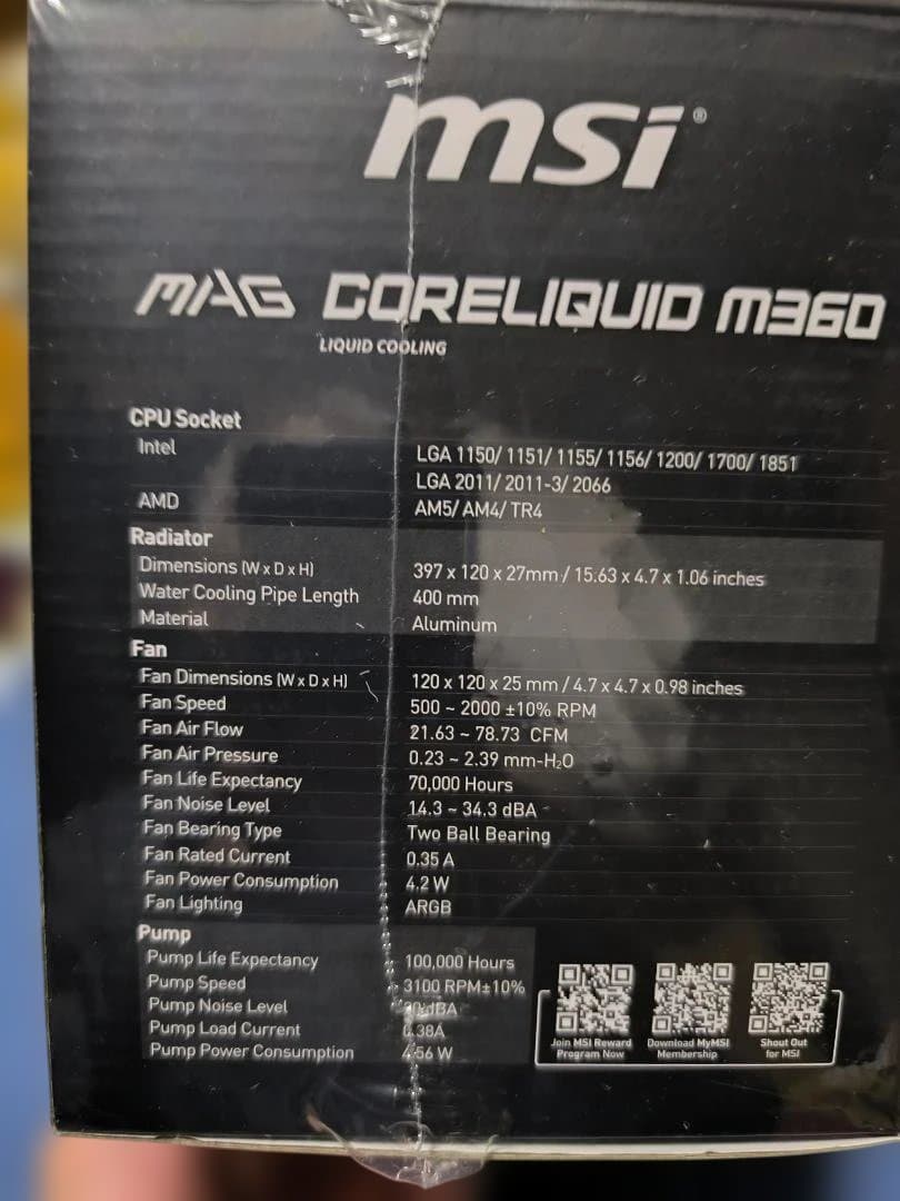 MSI MAG CORELIQUID M360 CPUクーラー新品、未開封