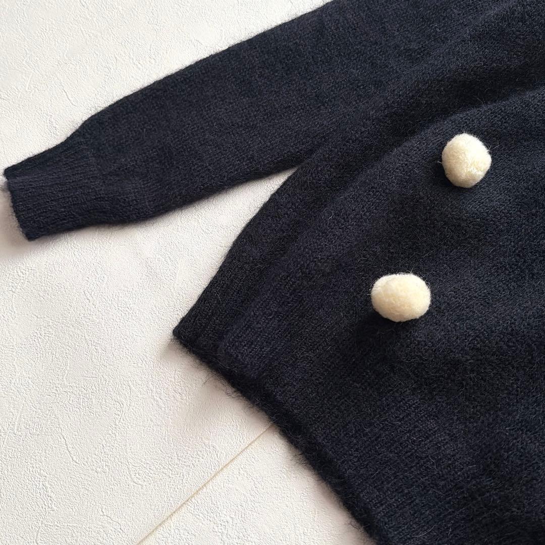 PEARLY GATES モヘア ニット セーター ロゴ刺繍 ポンポン 黒
