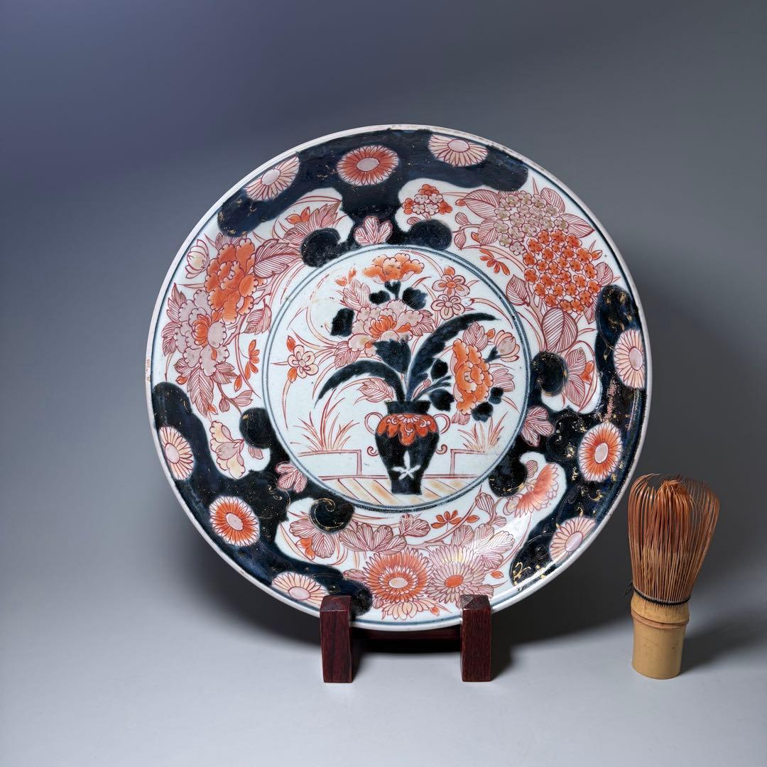 元禄伊万里　古伊万里　色絵菊花瓶文皿　約28cm　古美術　豪商旧蔵　圧倒的存在感