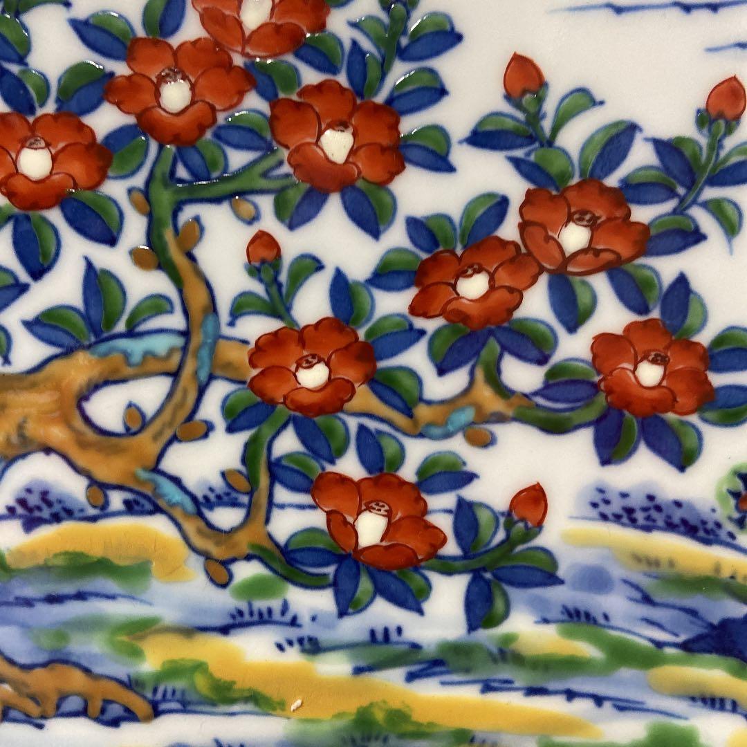 箱付き 源右衛門窯 陶額 染錦雪椿図