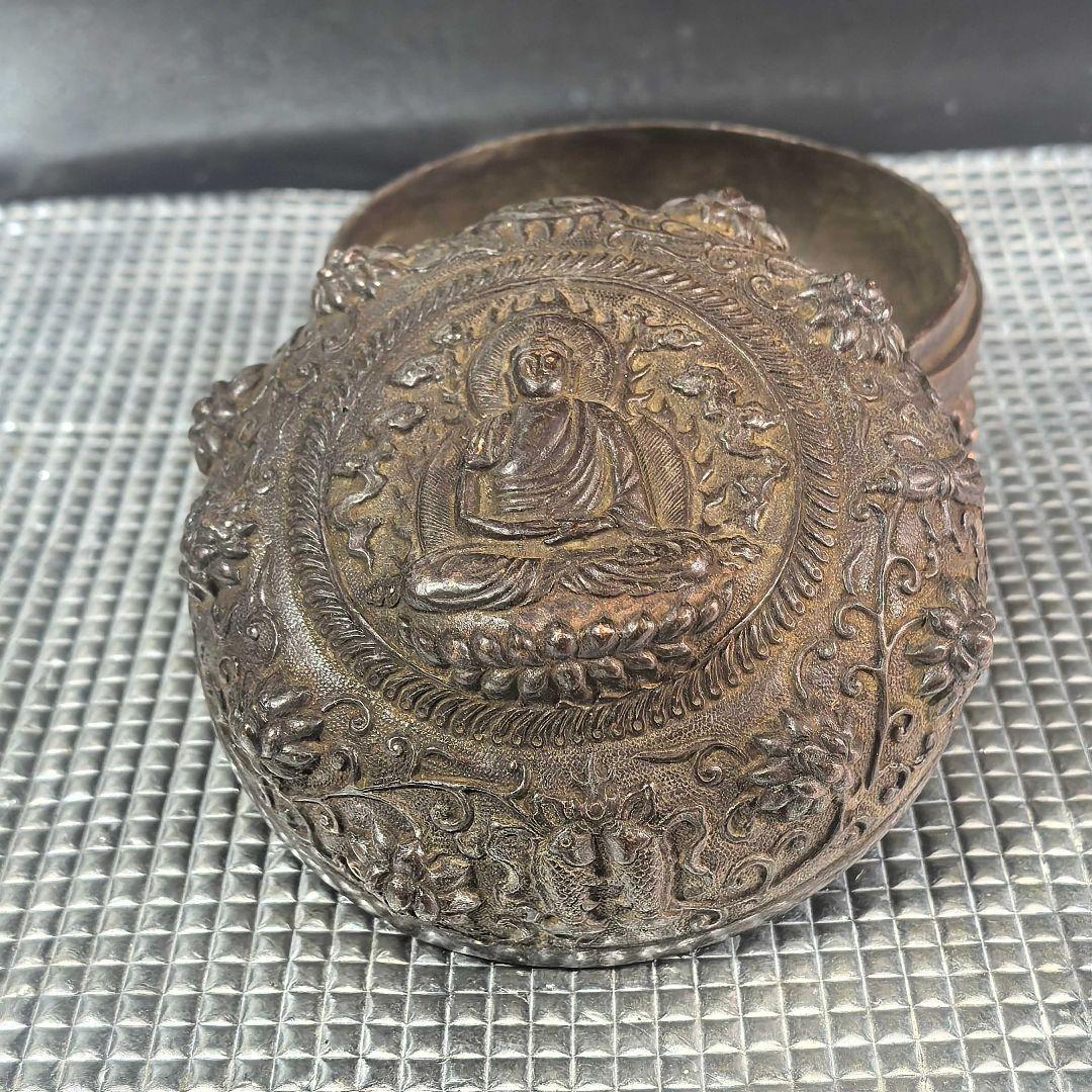 銅製 仏像 彫刻印泥盒 インク盒 アクセサリー盒 文房具 書道具 装飾品 置物