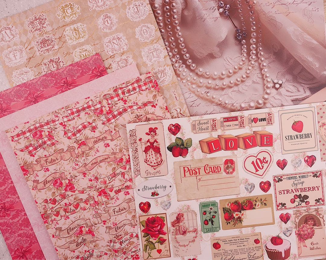 新作②ラブレター♡A4デザインペーパー　70枚♡バレンタイン　コラージュ　素材