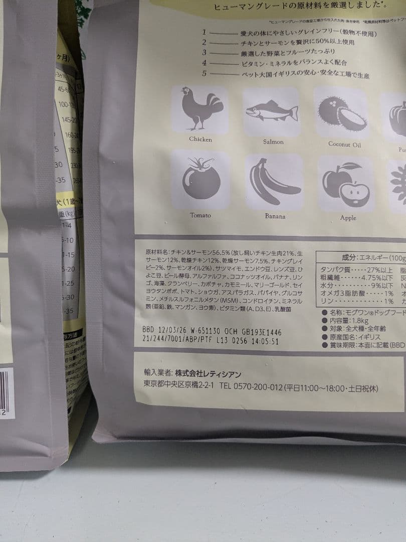 モグワン　ドッグフード　1.8kg×2袋 賞味期限　2026年3月12日