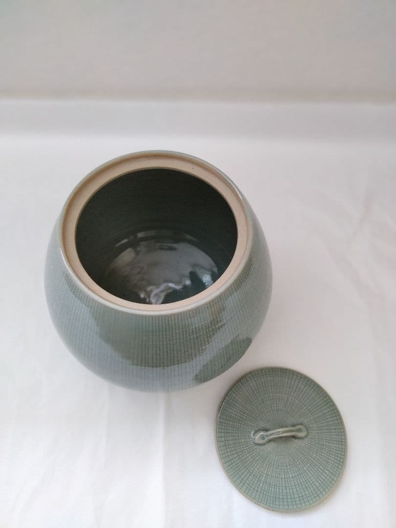 水指　方赫山 東國窯 高麗青磁布目水指 共箱