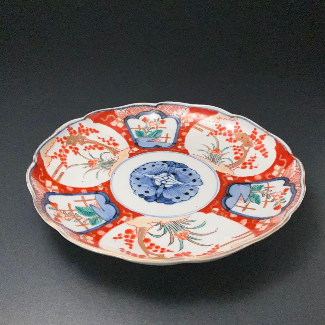 伊万里色絵窓絵花図七寸皿∅21㎝　赤絵　通り文　古伊万里　R1379B2