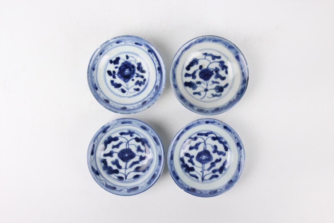 中国 安南 清時代 唐草紋樣青華染付 碗 盃　まとめ売6点 EY11-12