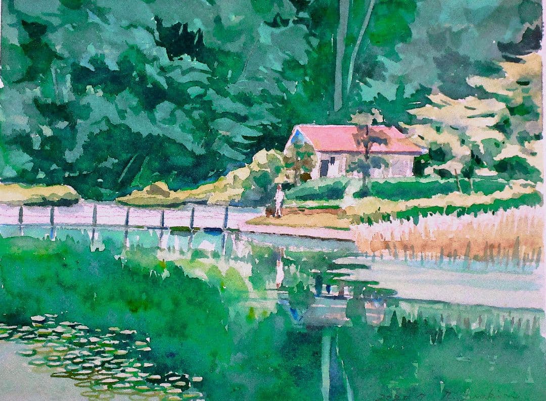 水彩画 風景画 木製フレーム付き