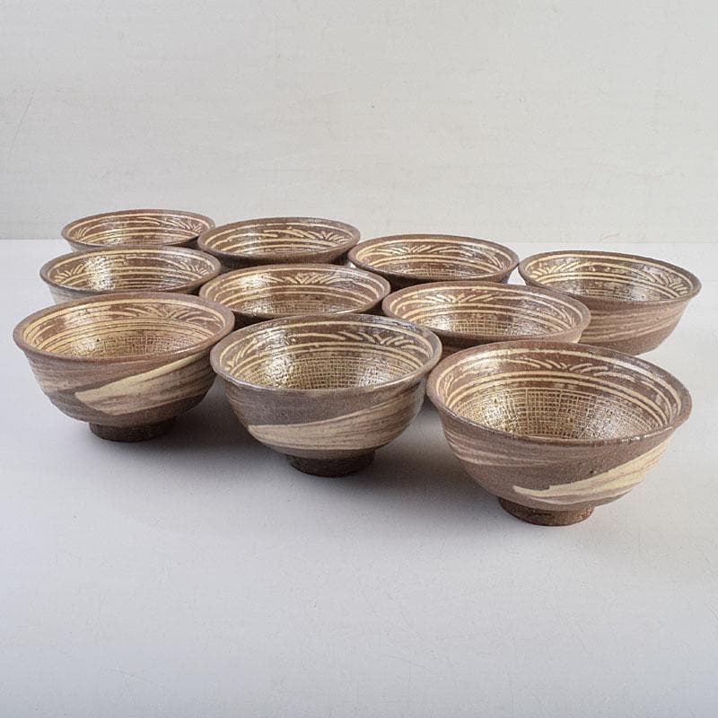 茶道具　河合瑞豊作　刷毛目　三島　数茶碗　十客　共箱　M　R9383H