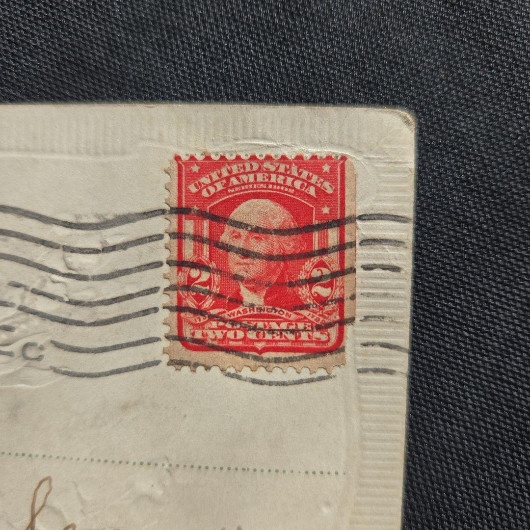 明治39年賀状アメリカ2セントワシントン切手付き