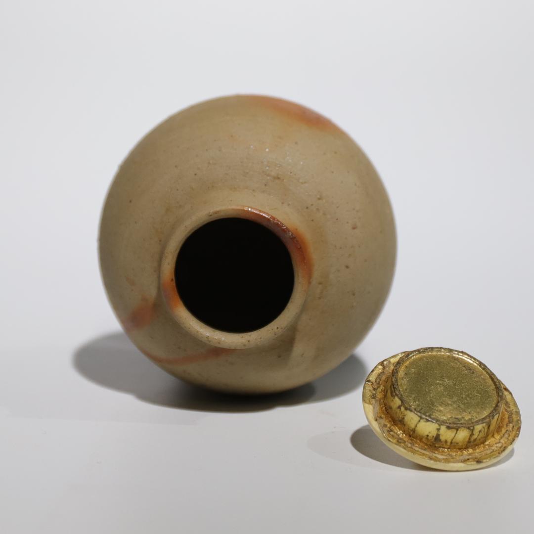 備前焼 文沸茶入 陶峰作 茶道具 时代箱 在銘 時代物 85062397C