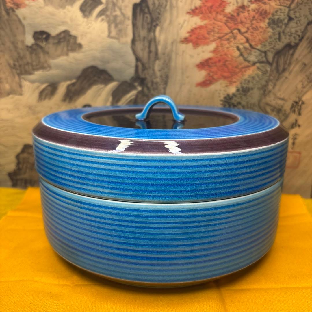 手塚大示 独楽　平安大示 食籠 共箱 交趾　　 山水