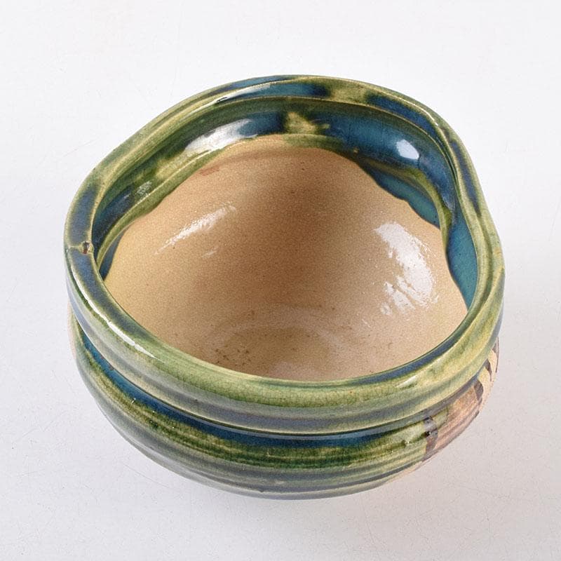 織部焼　古瀬戸窯　加藤作助作　手捻り茶碗　共箱　C　R8994