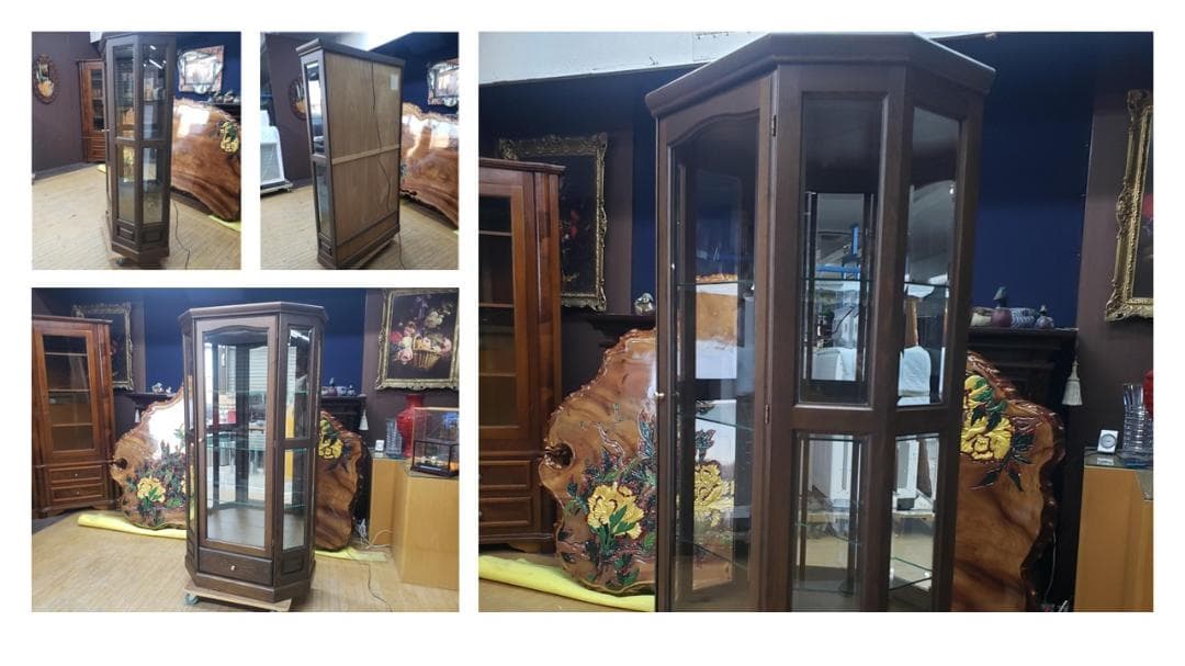 soon　美品　有限会社ワークス製　 照明付き ガラス棚 キュリオケース