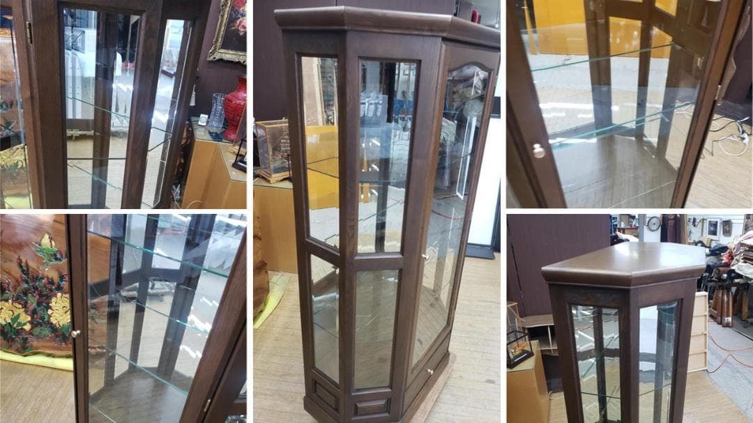 soon　美品　有限会社ワークス製　 照明付き ガラス棚 キュリオケース