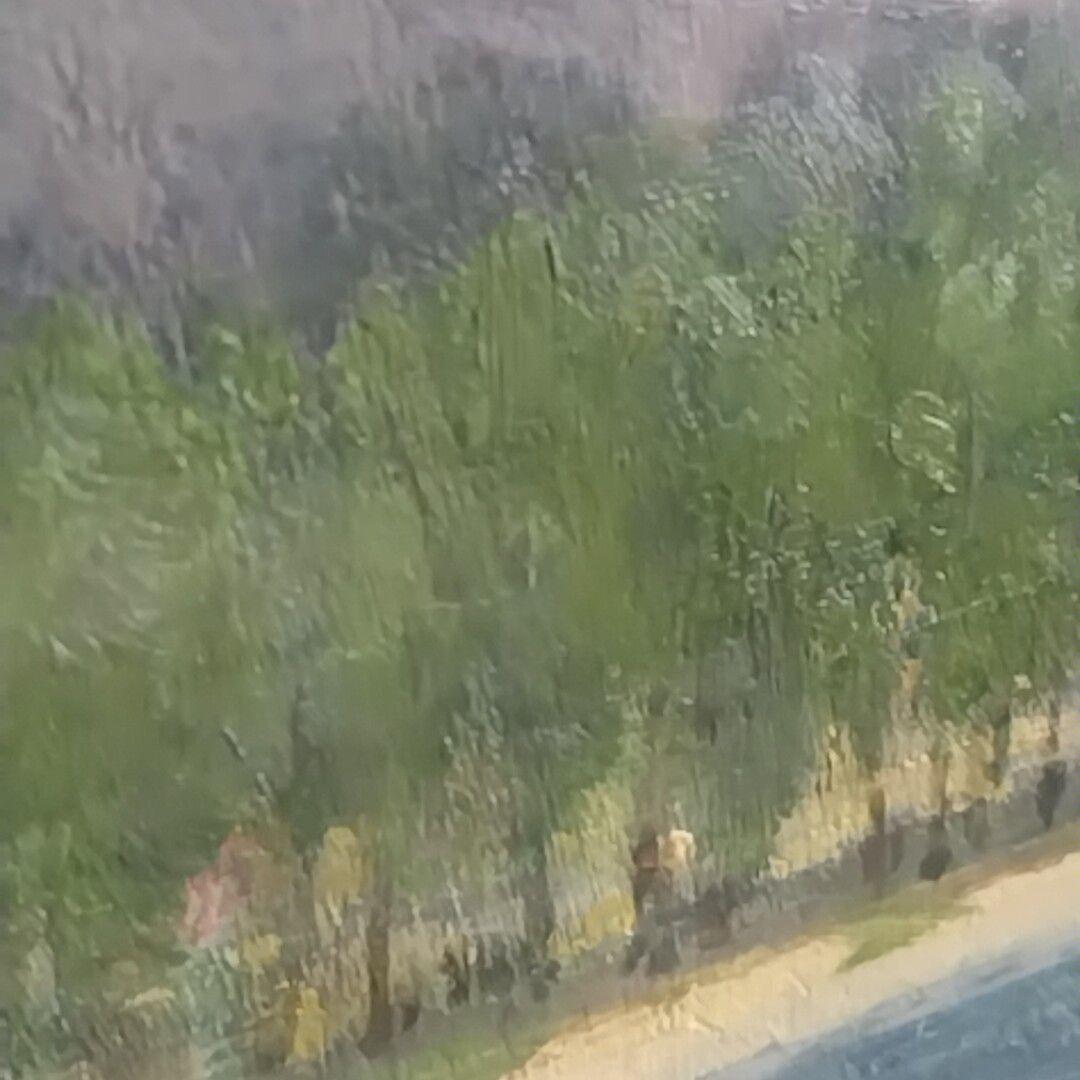 新井隆「川岸に芽吹く」油彩 ６号 風景画 未鑑定 ゴールドフレーム