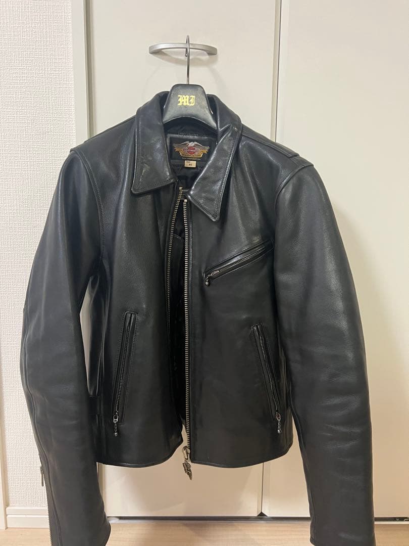 ハーレーダビットソン　ブラックレザーシングルライダースジャケット