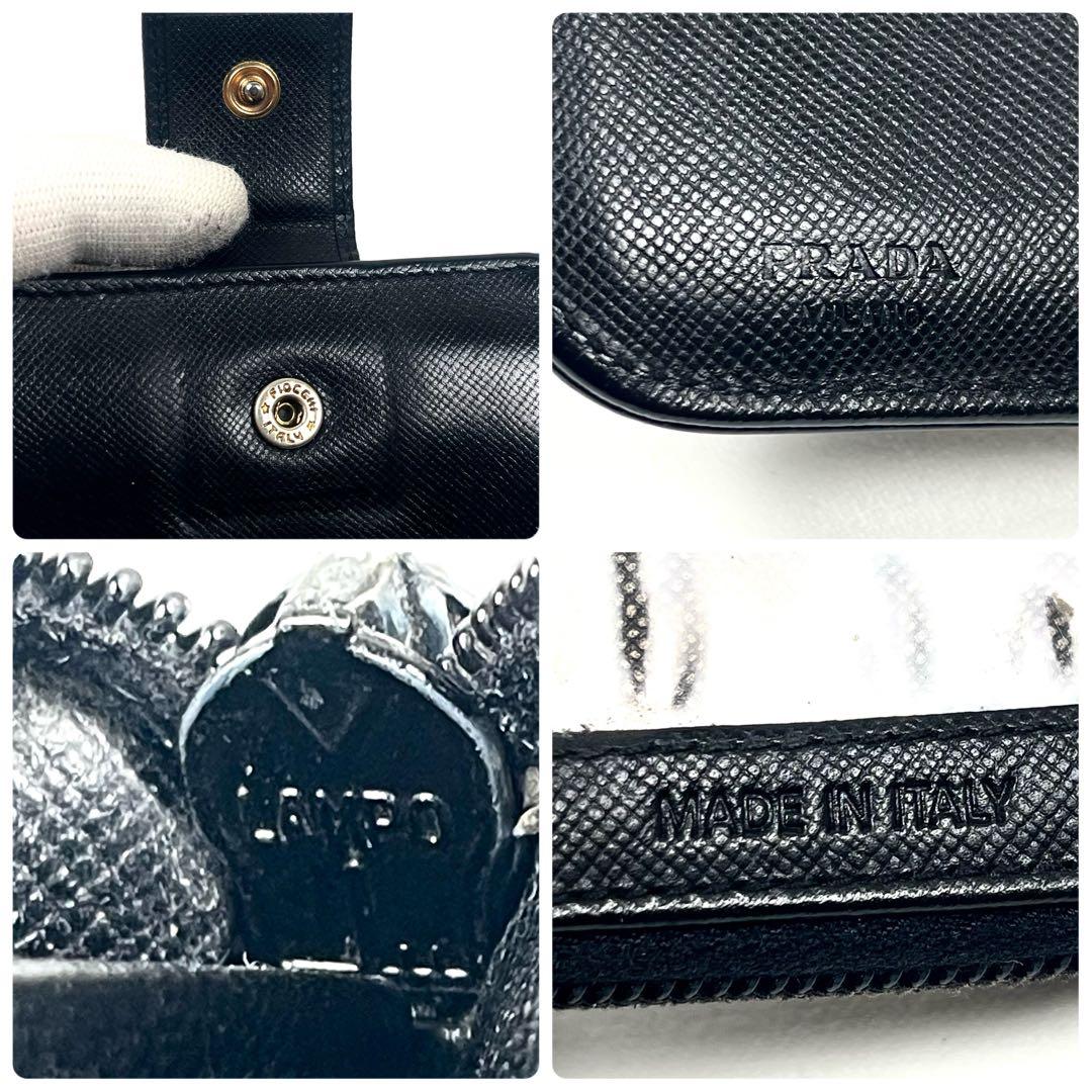 プラダ　折り財布　三角ロゴプレート　サフィアーノ　ラウンドファスナー　ブラック