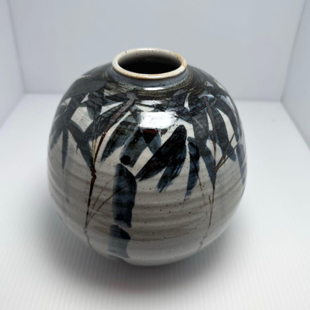 未使用 九谷焼 古青 壺 球形 丸型 円型 置物 伝統工芸