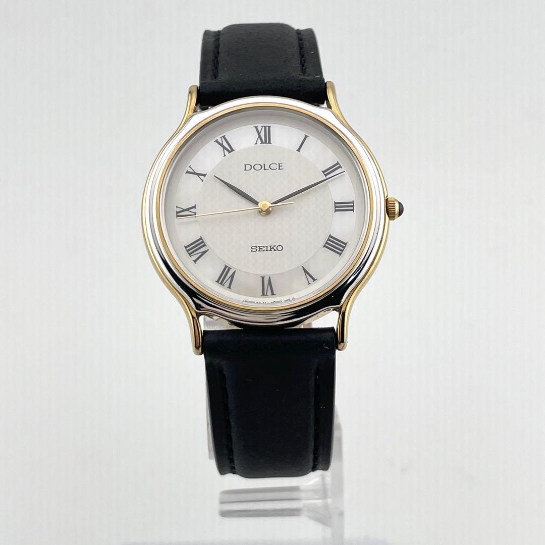 【稼働/新品電池/新品ベルト】セイコー　ドルチェ　シェル文字盤　コンビ　腕時計
