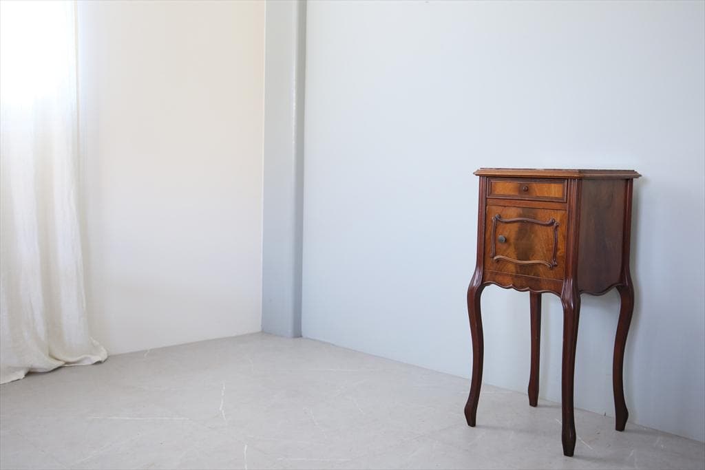 フランスアンティーク木製*大理石キャビネット/ナイトテーブル机(90-35-1)