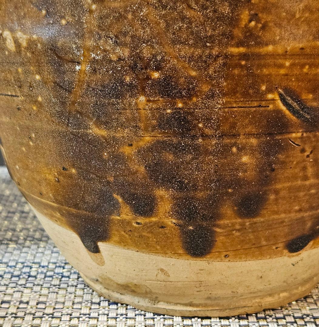 中国古陶磁器　古玩　宋時代　磁州窯系　 褐釉　双耳　胴継ぎ　壺　花入れ　伝世箱付