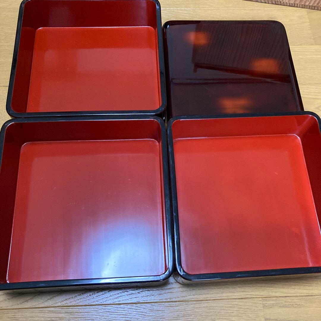 漆塗り三段重箱 赤内装　曙研出