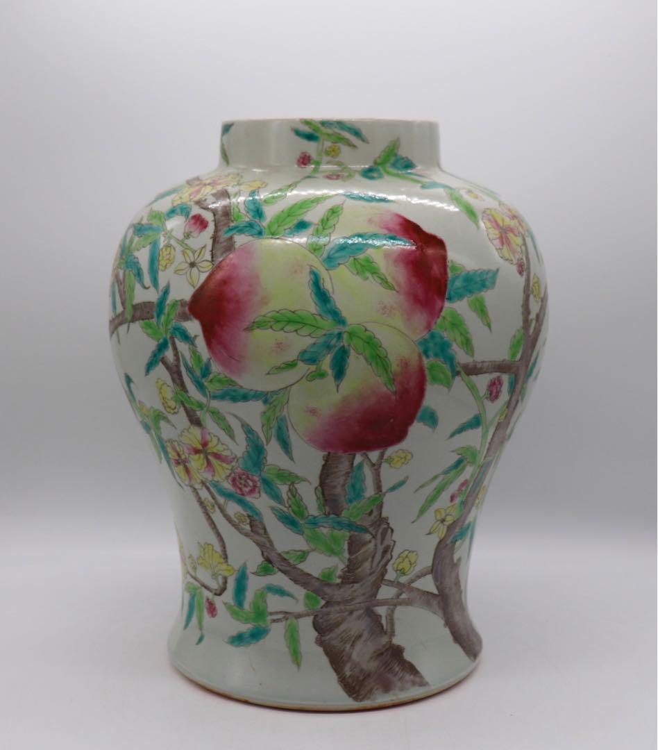 中国　粉彩桃紋大瓶　送料込み0523