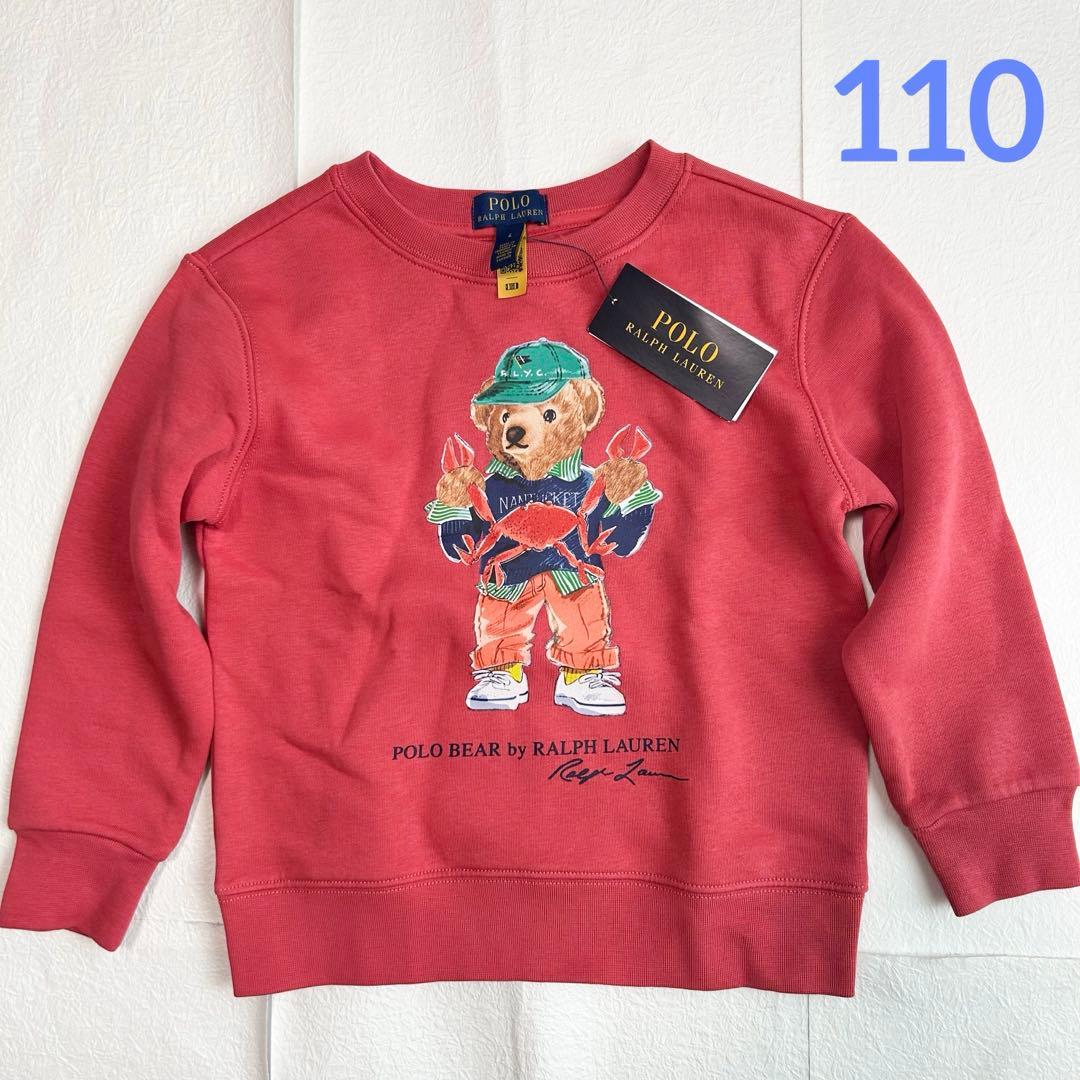 新作◇ラルフローレン ポロベア フリーススウェット レッドカニ 4T/110