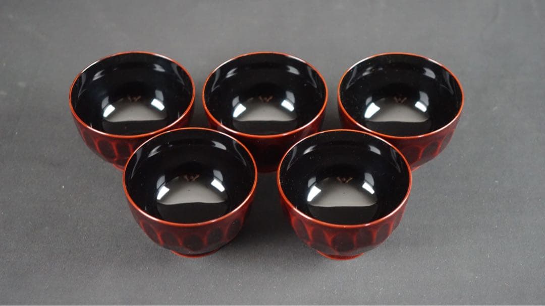 輪島塗 渦蒔絵 亀甲形 吸物椀 5客 共箱 未使用 美品