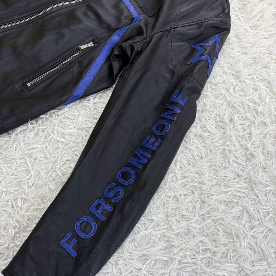 美品　フォーサムワン　シングルライダース　ラムレザー　登坂広臣　黒×青　L