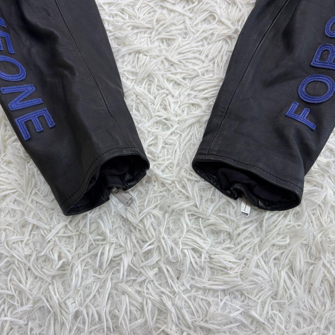 美品　フォーサムワン　シングルライダース　ラムレザー　登坂広臣　黒×青　L