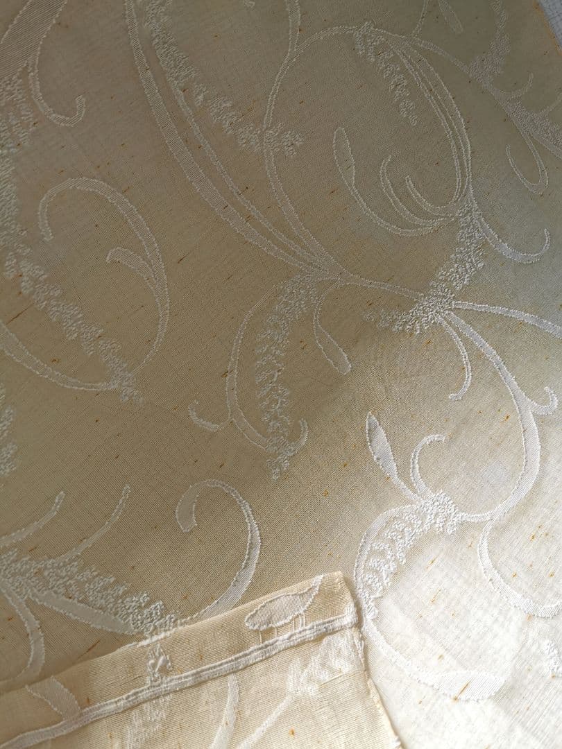 アンティークマドラスレース 麦の穂と葉 アプリコット＆アイボリー カーテンパネル