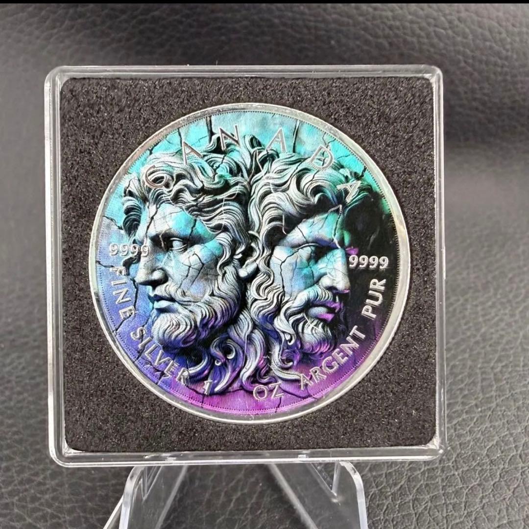 メイプルリーフ 銀貨 カラー ギリシャ神話 ジェミニ 石化兄弟 1オンス 1oz