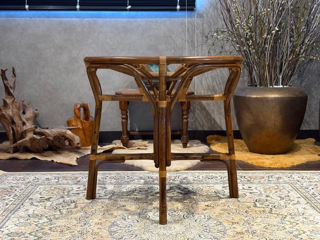 ラタン 籐家具 丸テーブル ダイニングチェア 台湾製 曲木 ビンテージ IG