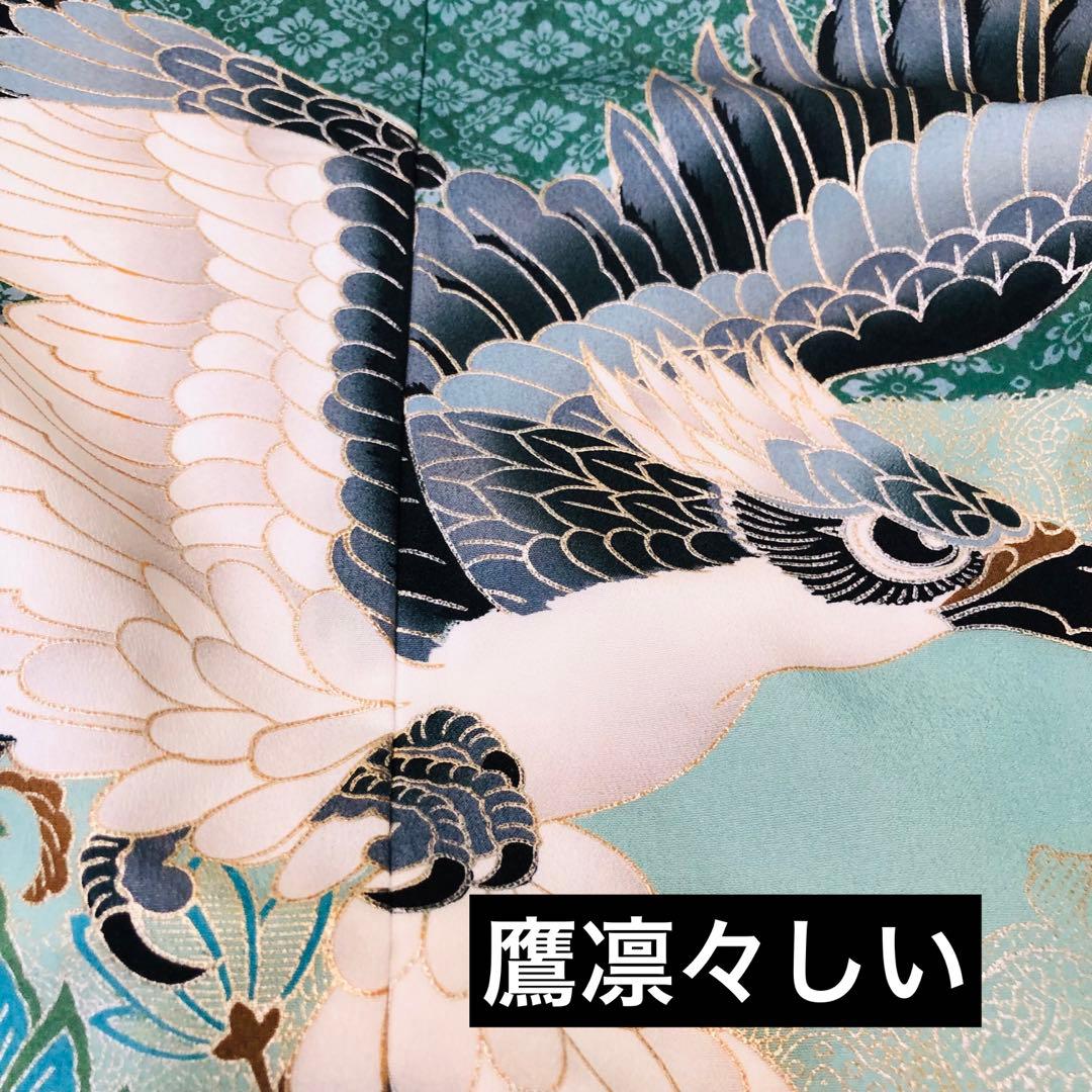 七五三 五歳‼️グリーン系に鷹金彩煌びやか‼️袴未使用しつけ糸付き‼️完全フルセット‼️