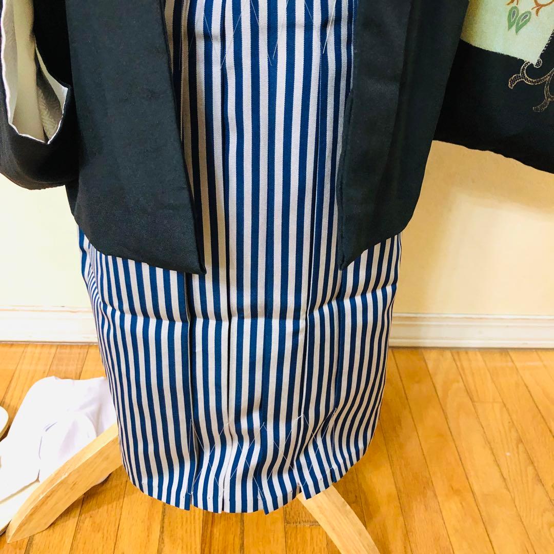 七五三 五歳‼️グリーン系に鷹金彩煌びやか‼️袴未使用しつけ糸付き‼️完全フルセット‼️