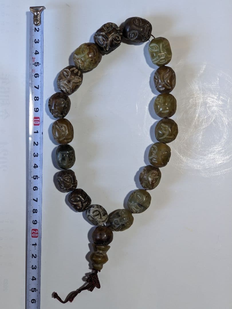 ♦珍物 チベット仏教 古美術品 大数珠 人面顔 手彫り 仏具 根付 緒締 骨董品