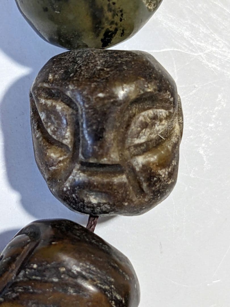 ♦珍物 チベット仏教 古美術品 大数珠 人面顔 手彫り 仏具 根付 緒締 骨董品