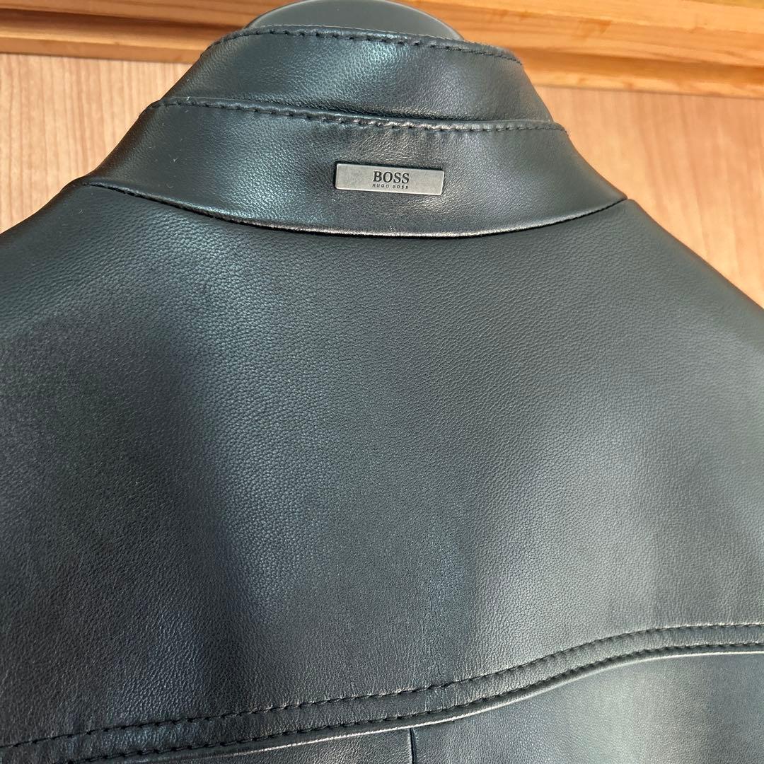 ヒューゴボス　レザーシングルライダースジャケット　46
