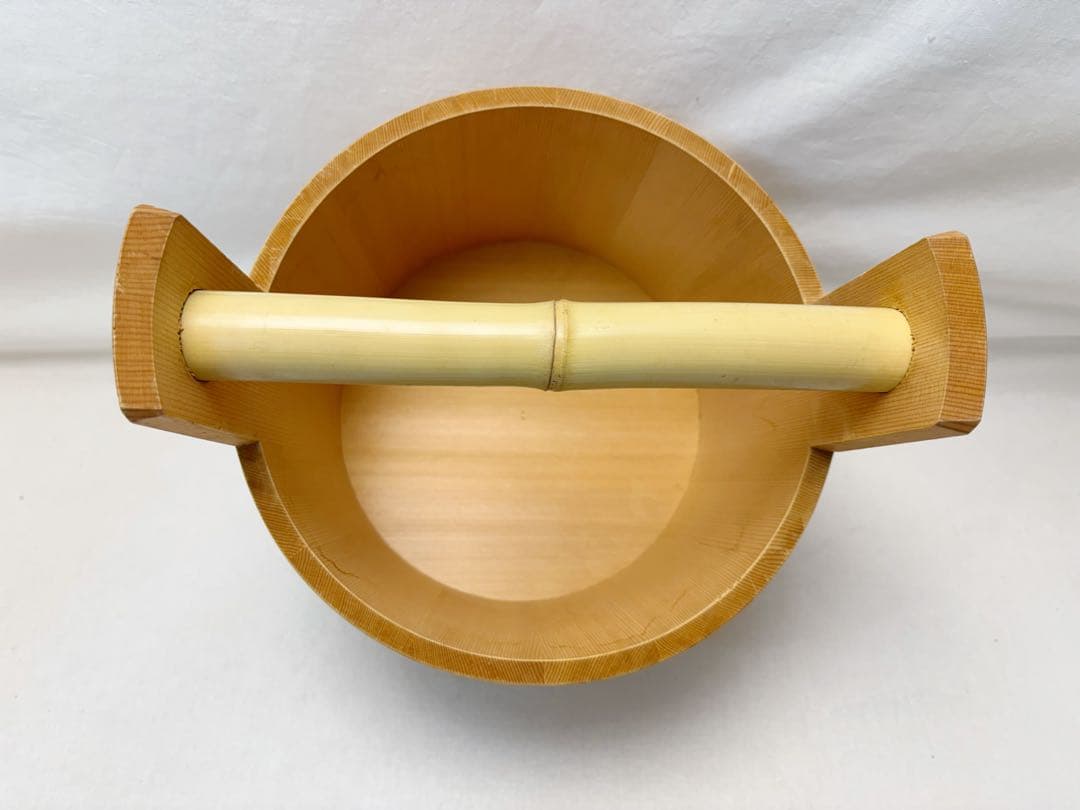 美品 茶道具 水張桶 手桶水指 木地 割蓋付き 水屋道具 露地道具 元箱