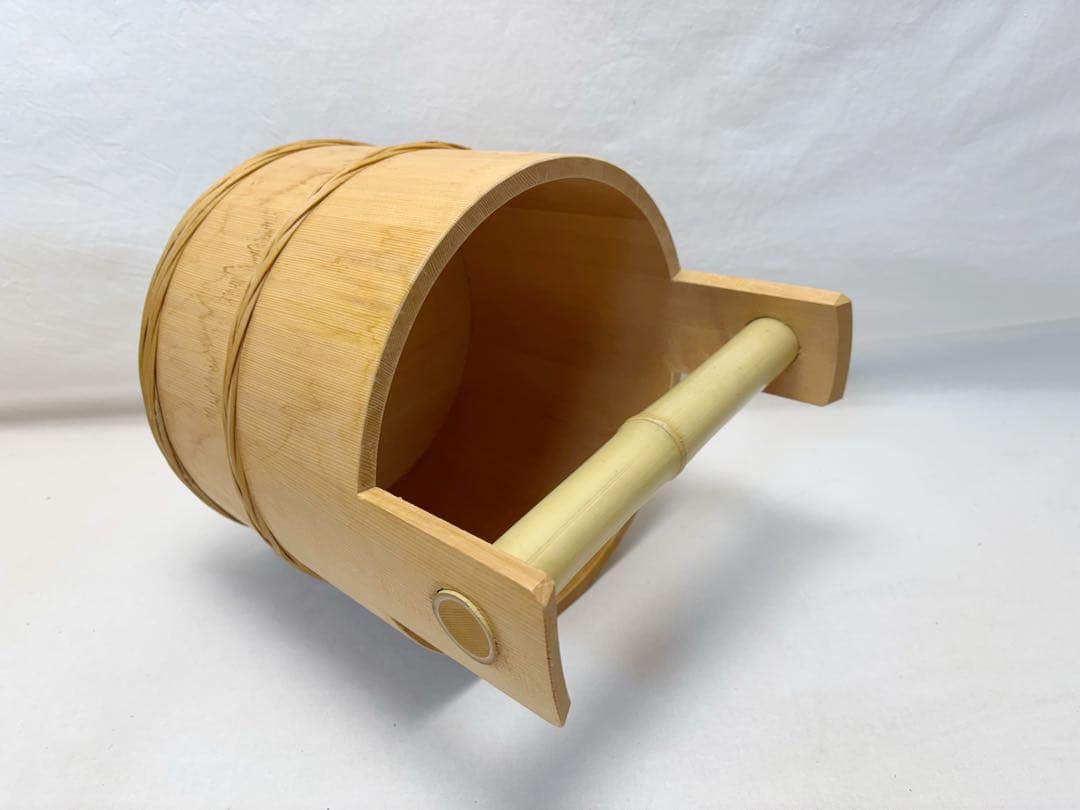 美品 茶道具 水張桶 手桶水指 木地 割蓋付き 水屋道具 露地道具 元箱