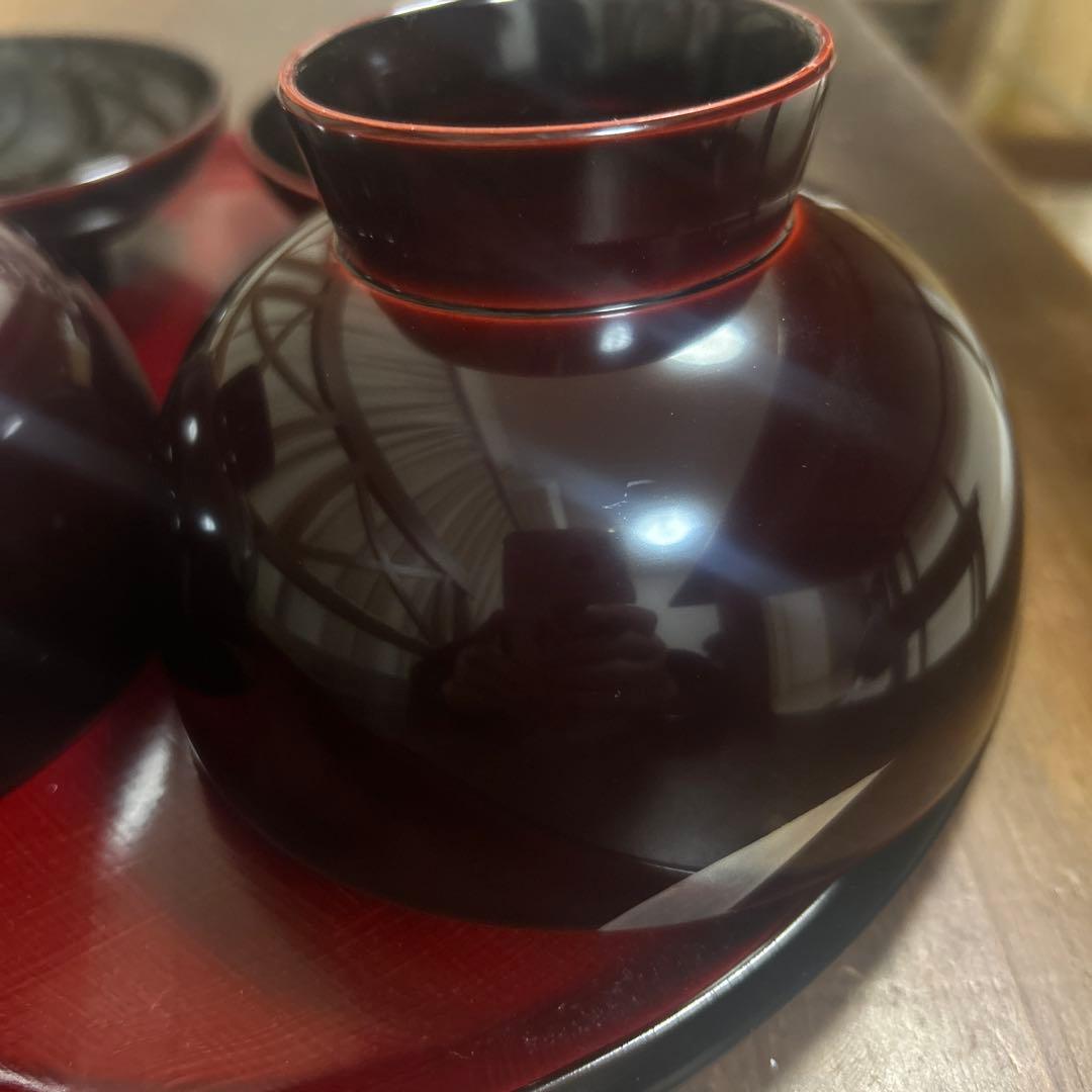 越前塗　千羽鶴雑煮椀 溜　蒔絵　本漆手塗り　ペア　箔鶴蒔絵　煮物椀