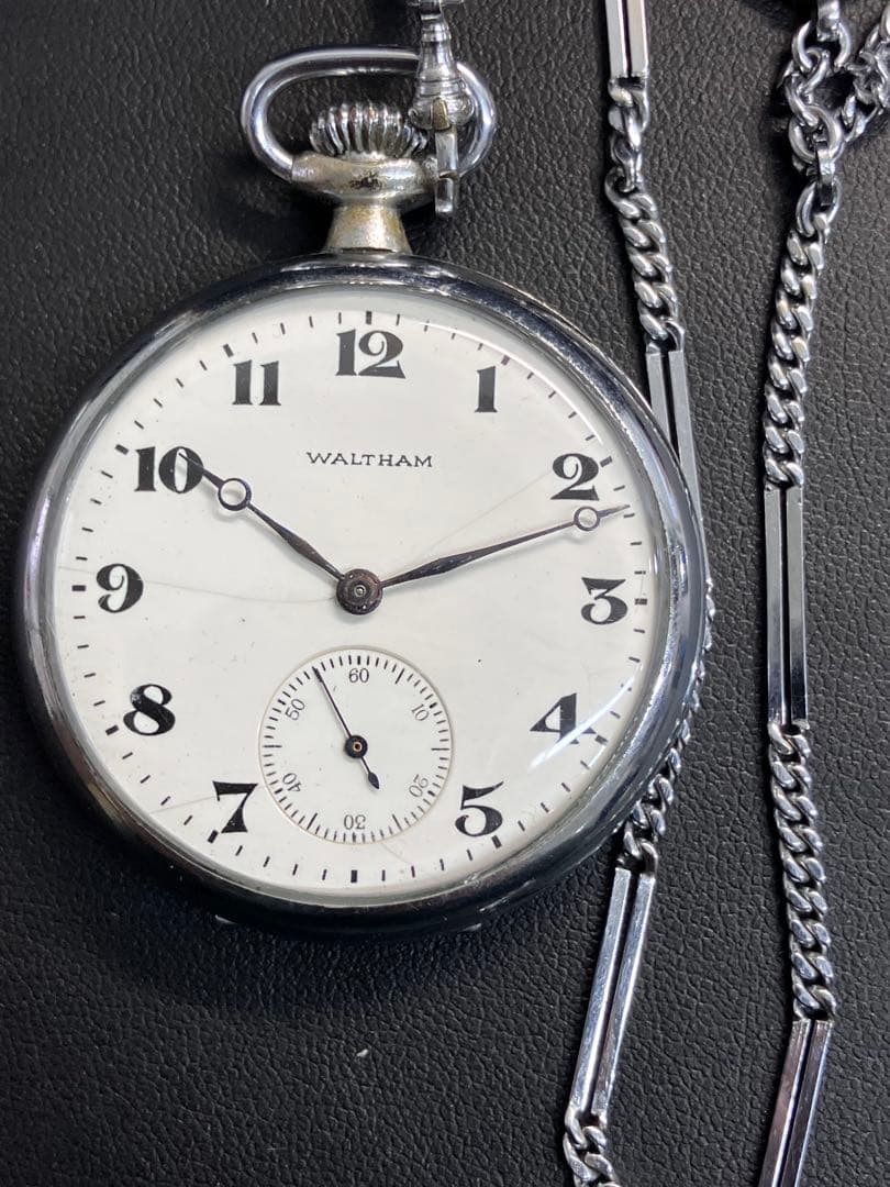 ①【WALTHAM/ウォルサム】手巻懐中時計 ホワイト文字盤 スモセコ※稼働品
