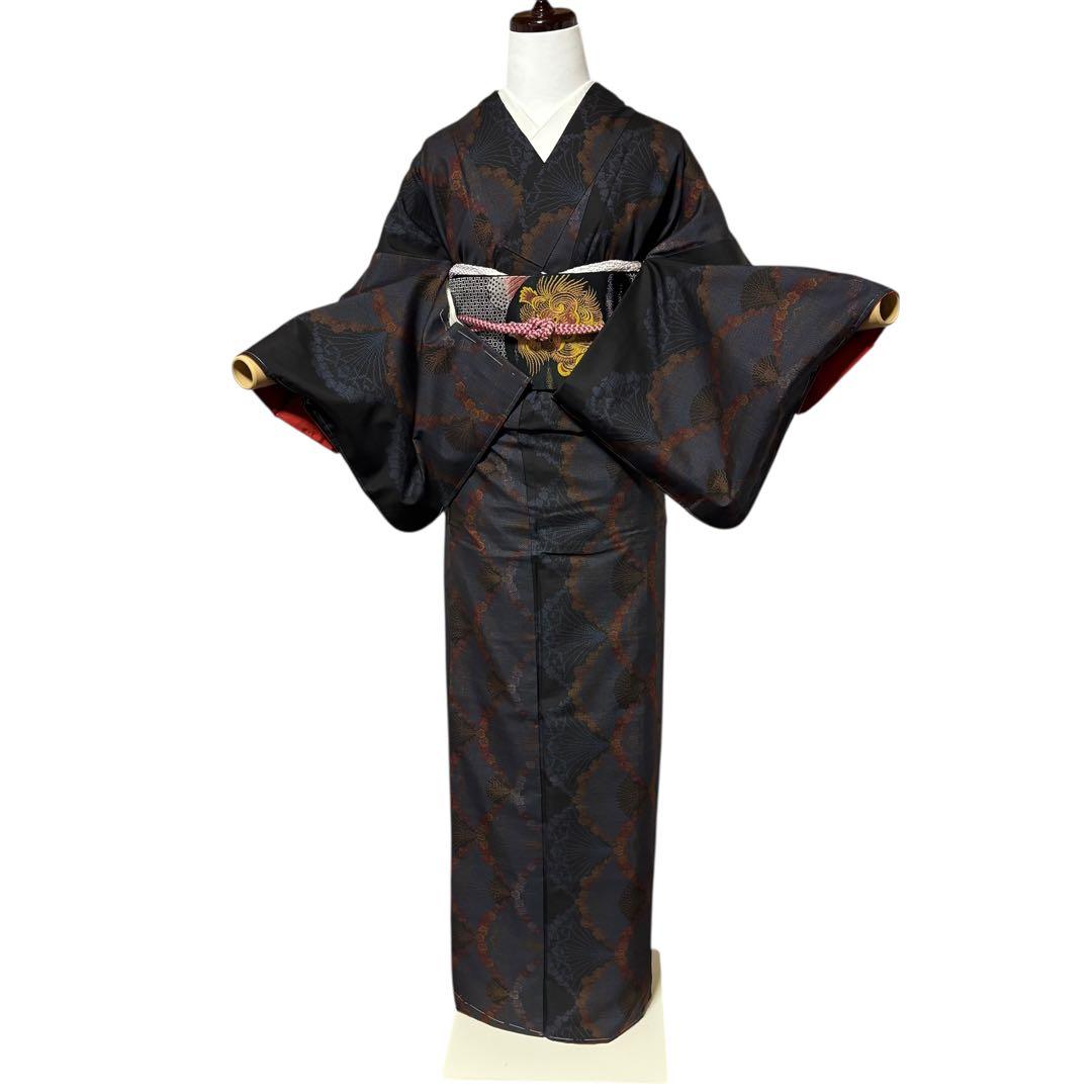 新品　美品　袷　正絹　証紙　本場奄美大島紬　小紋　フルセット　4点