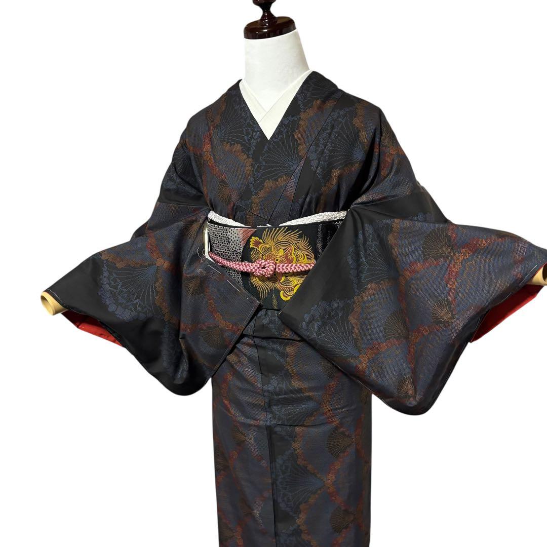 新品　美品　袷　正絹　証紙　本場奄美大島紬　小紋　フルセット　4点