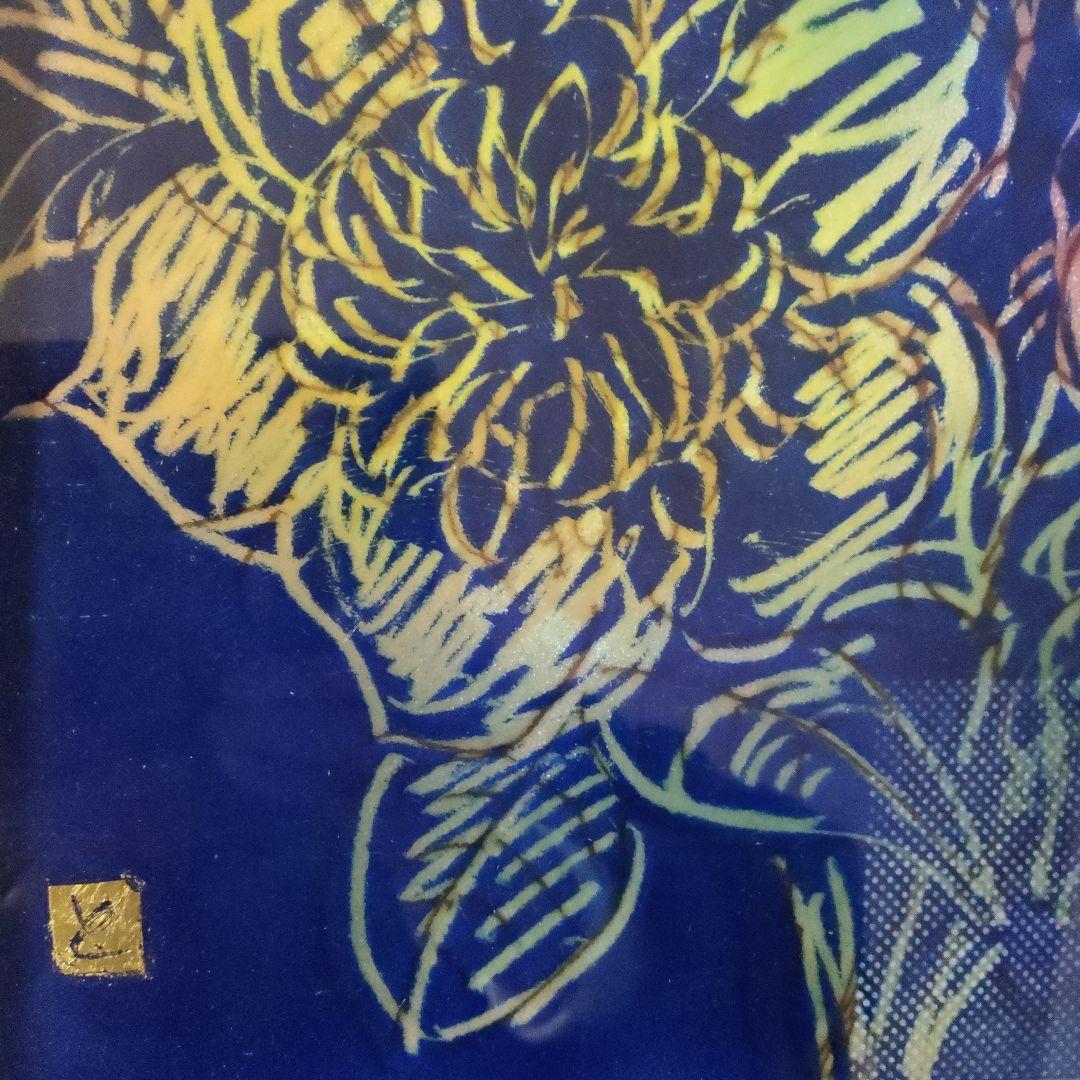 佐野登志子(日展七宝作家)　大判七宝焼『ルドゥーテの花による』額装、共シール付