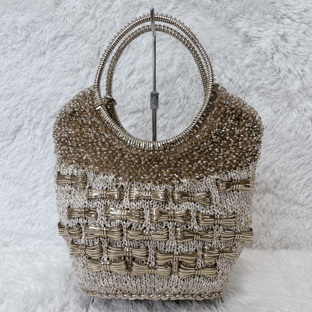 【美品】アンテプリマ ラフィアアマーノ ワイヤーバッグ リボン バイカラー