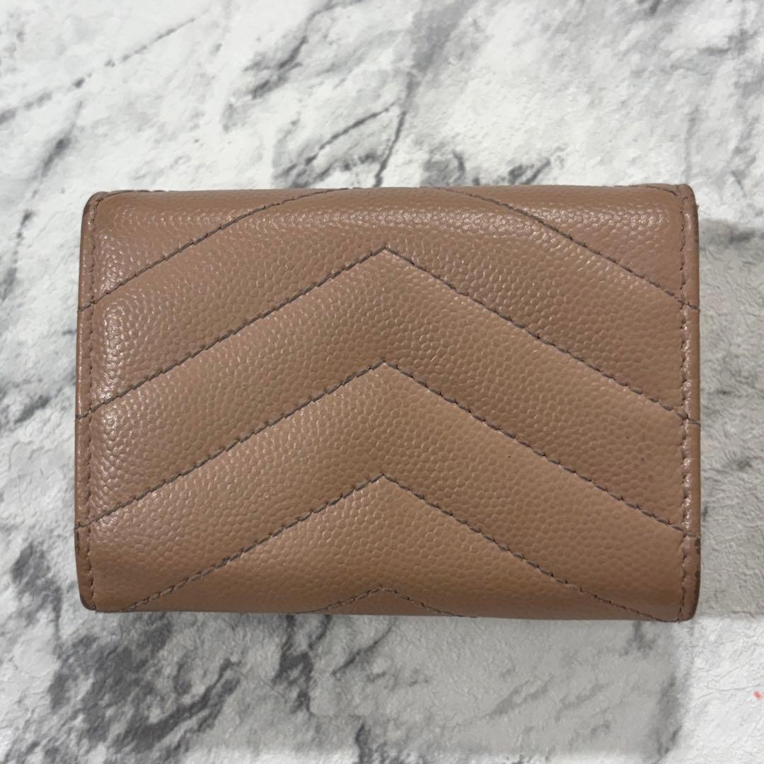 SAINT LAURENT 三つ折り財布 YSL キルティング レザー ピンク